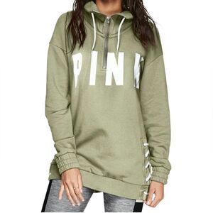 Victoria's Secret Pink Slouchy Graphic lace up quarter Zip puller over Size XS